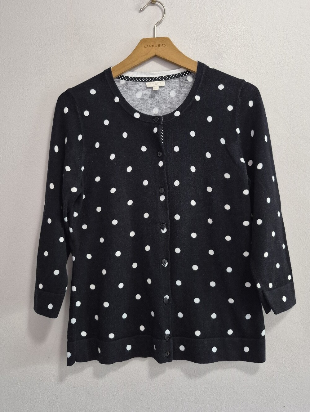 Talbots Outlet Cotton Polka Dot Cardigan Sweater Size Small